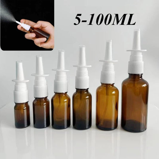 Personal Health Care Nasal Spray Bottle Glass - Nose Mist Sprayer -  Amber Colour (5 ml-50 ml)