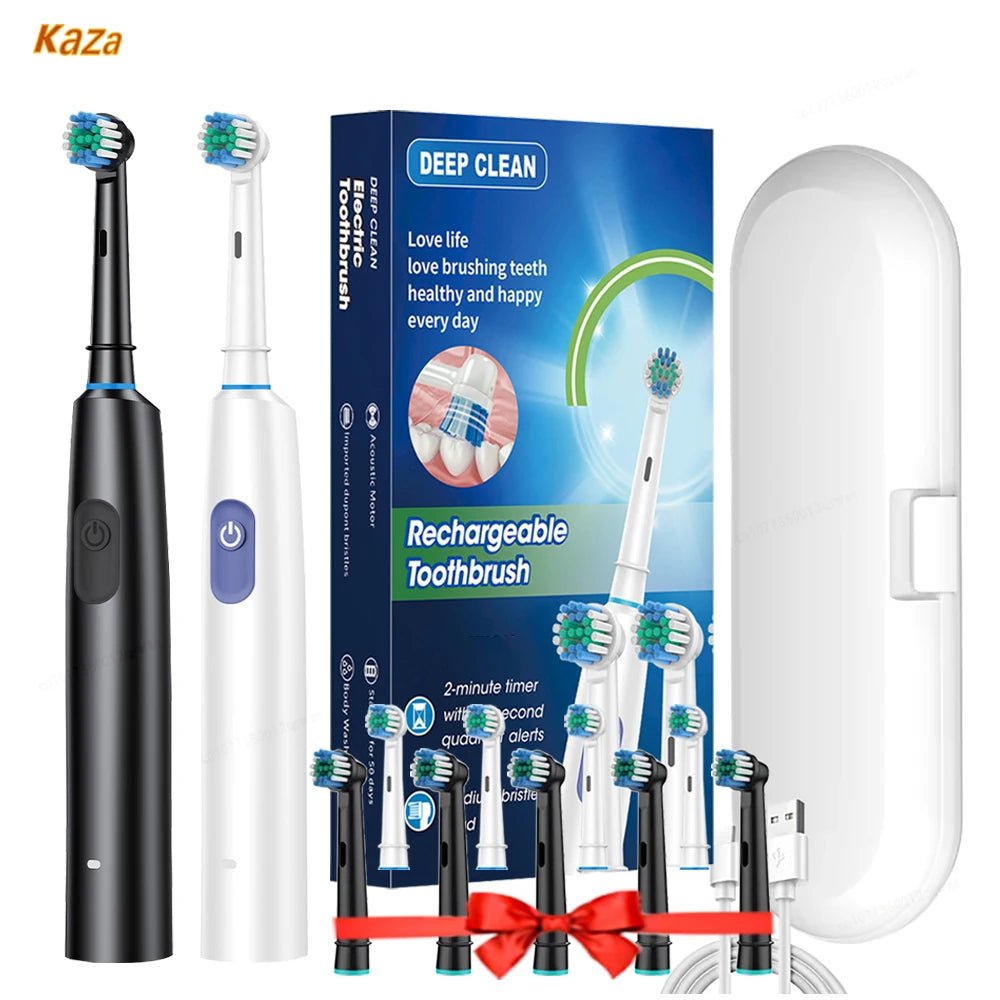 Personal Health Care - Oral Care Electric Toothbrush Rotary Brush - Waterproof - Rechargeable - 8 Heads Black and White Colour Offers