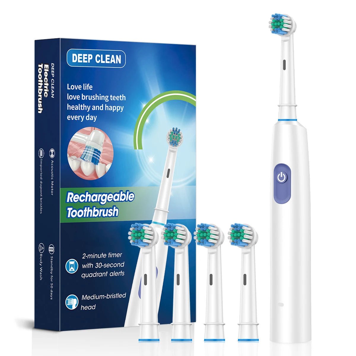 Personal Health Care - Oral Care Electric Toothbrush Rotary Brush - Waterproof - Rechargeable - 4 Heads White Colour, No case