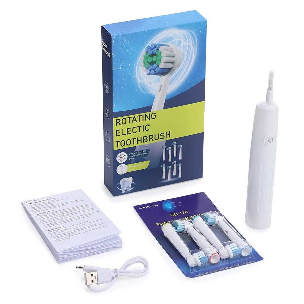 Personal Health Care - Oral Care Electric Toothbrush Rotary Brush - Waterproof - Rechargeable - 4 Heads White Colour, No case