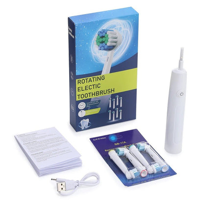 Personal Health Care - Oral Care Electric Toothbrush Rotary Brush - Waterproof - Rechargeable - 4 Heads White Colour, No case