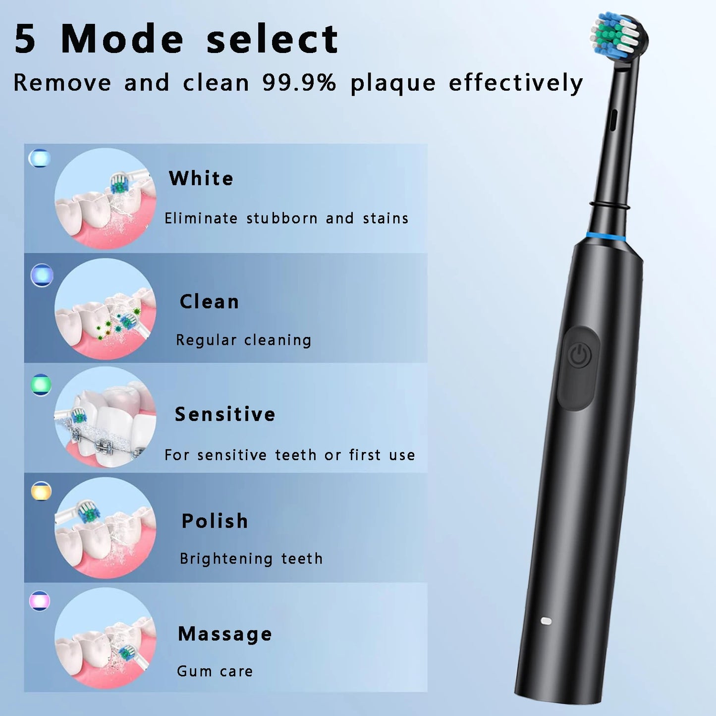 Personal Health Care - Oral Care Electric Toothbrush Rotary Brush - Waterproof - Rechargeable - 5 modes select