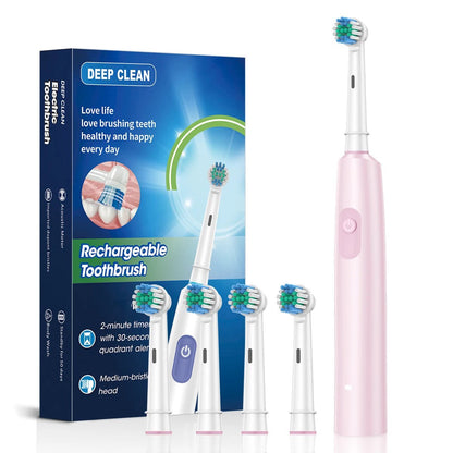 Personal Health Care - Oral Care Electric Toothbrush Rotary Brush - Waterproof - Rechargeable - 4 Heads    Pink Colour, No Case