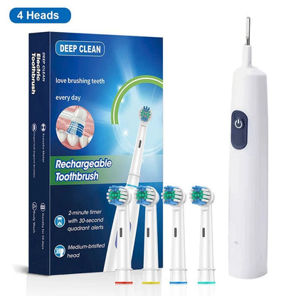 Personal Health Care Electric Toothbrush Rotary Rechargeable - 4 Soft Brush Heads White Colour