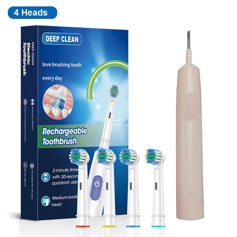 Personal Health Care Electric Toothbrush Rotary Rechargeable - Pink Handle Colour 4  Soft Brush Heads White Colour