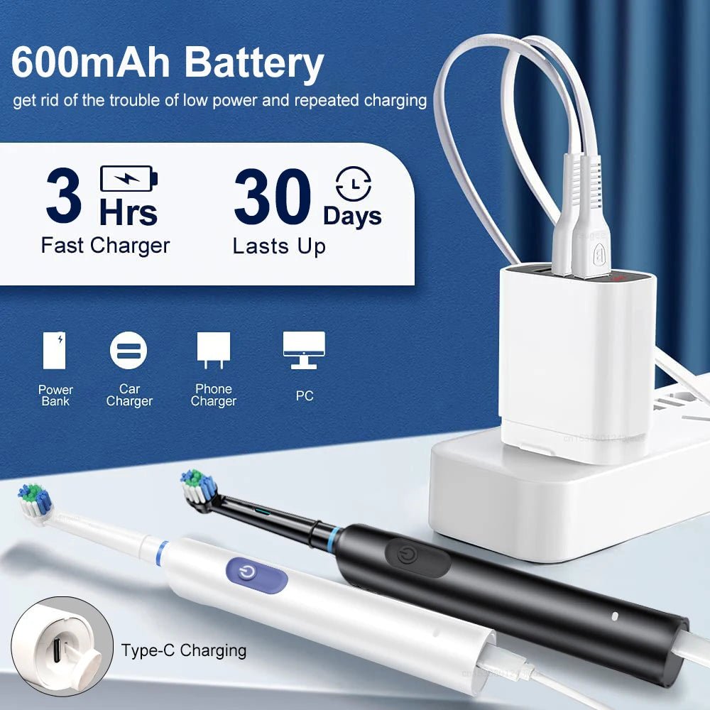 Personal Health Care Electric Toothbrush Rotary Rechargeable - 4 or 8 Soft Brush Heads Battery 600 mAh
