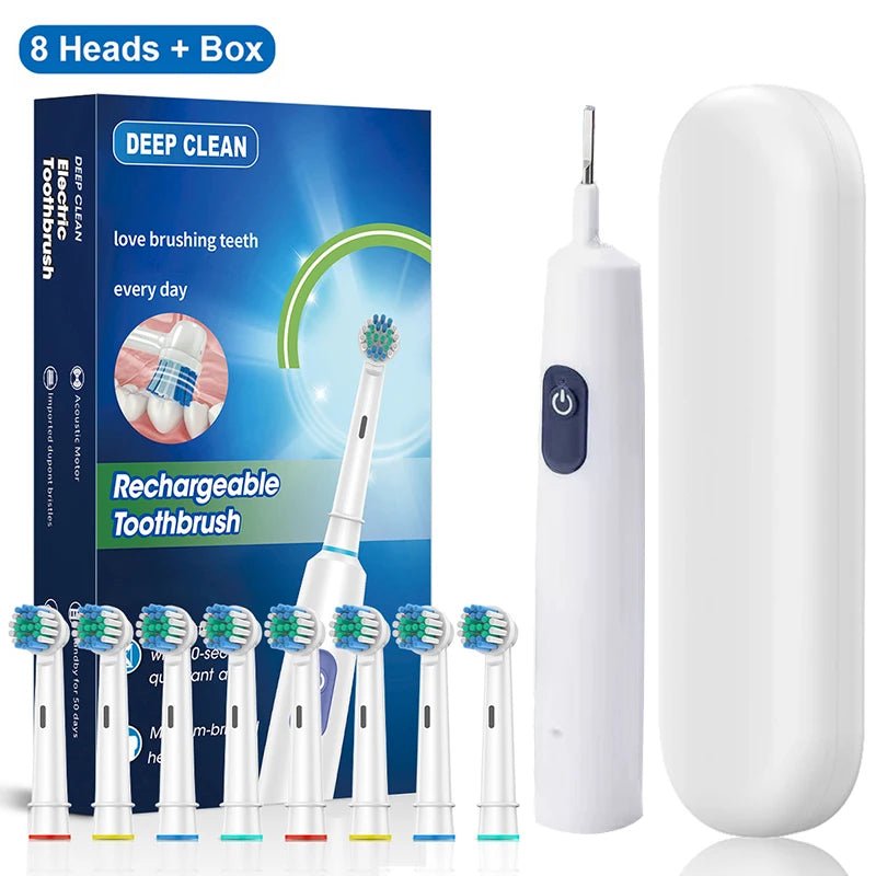 Personal Health Care Electric Toothbrush Rotary Rechargeable - 8 Soft Brush Heads White Colour