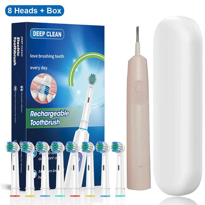 Personal Health Care Electric Toothbrush Rotary Rechargeable - 8 Soft Brush Heads Pink Colour