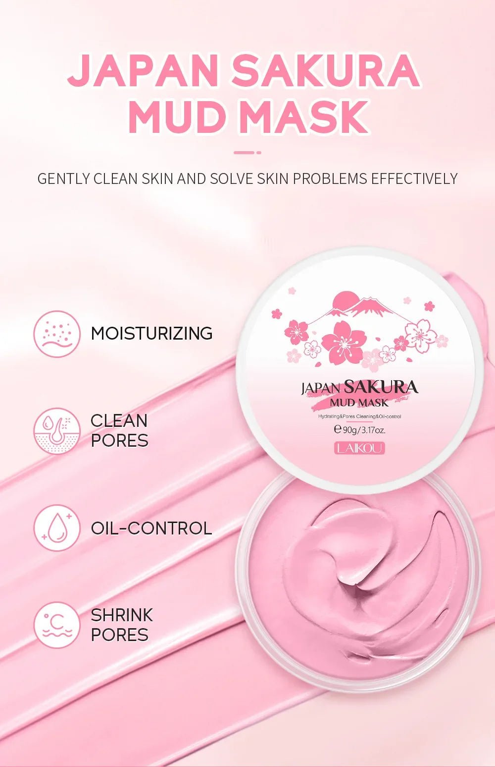 Personal Health Care Pink Mud Mask Deep Cleansing - Laikou Sakura - Balance Oil Control