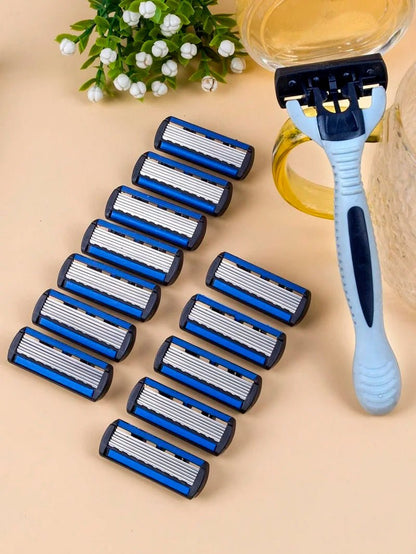 Personal Health Care Safety Razor Sustainable Manual - 6-Layer Stainless Steel - (1 Handle + 12 / 17 Blades/ Men /Women/Unisex)