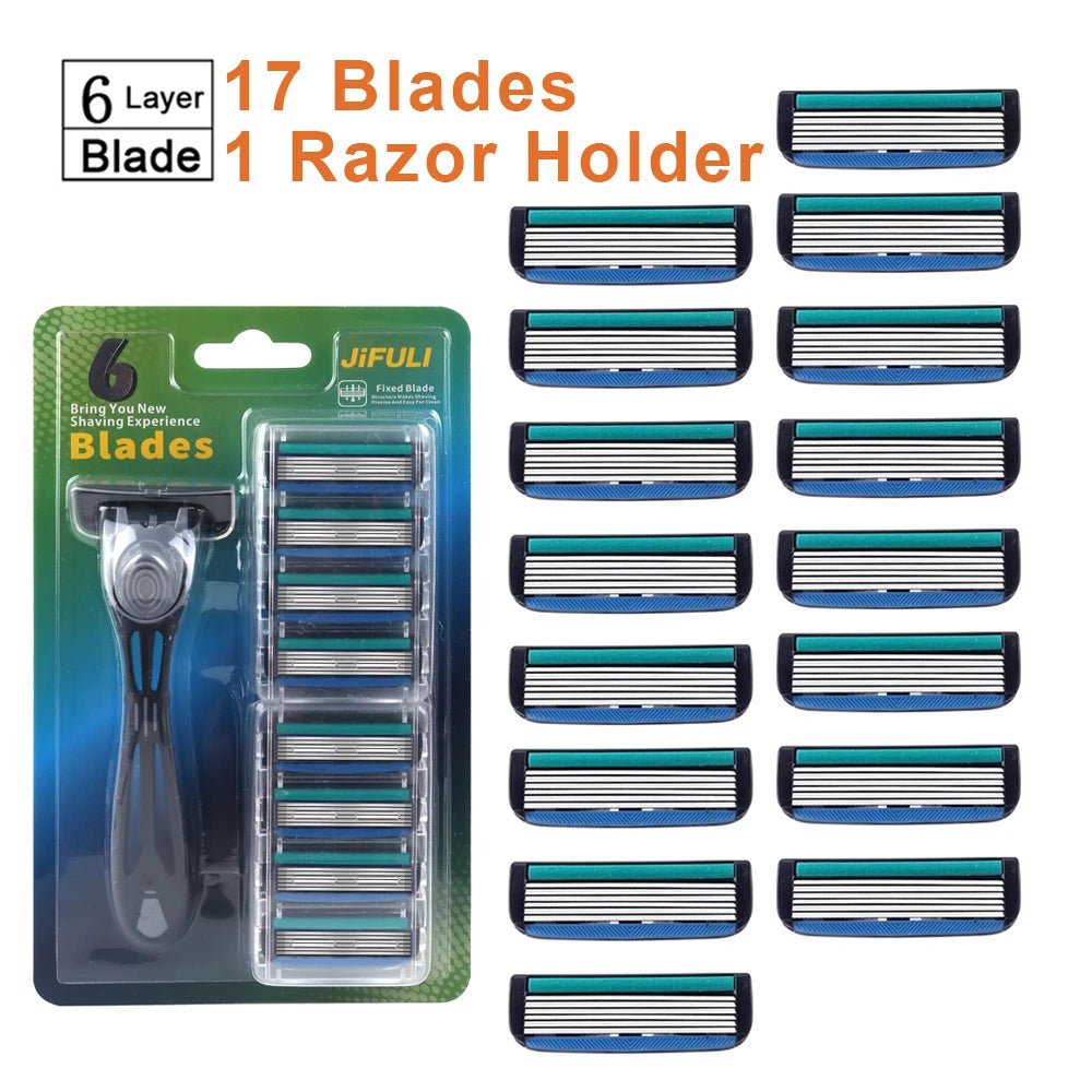 Personal Health Care Safety Razor Sustainable Manual - 6-Layer Stainless Steel - (1 Handle + 12 / 17 Blades/ Men /Women/Unisex)