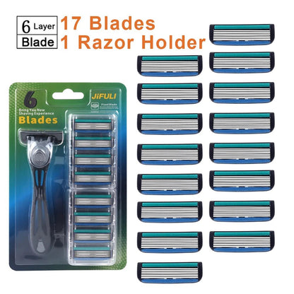 Personal Health Care Safety Razor Sustainable Manual - 6-Layer Stainless Steel - (1 Handle + 12 / 17 Blades/ Men /Women/Unisex)