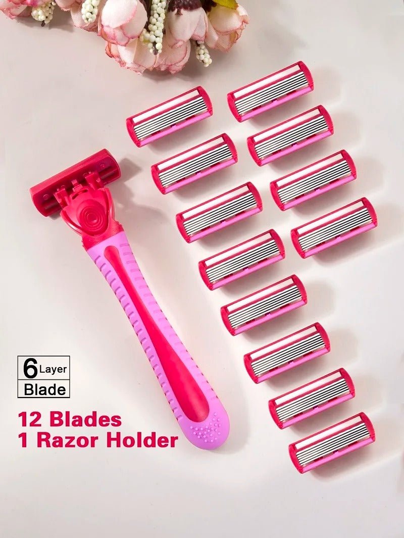 Personal Health Care Safety Razor Sustainable Manual - 6-Layer Stainless Steel - (1 Handle + 12 / 17 Blades/ Men /Women/Unisex)