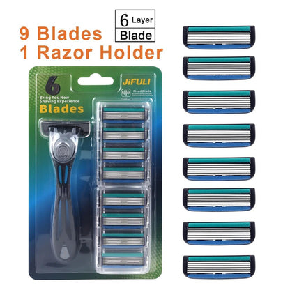 Personal Health Care Safety Razor Sustainable Manual - 6-Layer Stainless Steel - (1 Handle + 12 / 17 Blades/ Men /Women/Unisex)