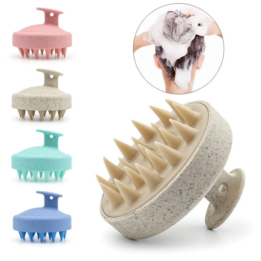 Silicone Shampoo Brush Head Scalp Massage colours display pink grew green or blue