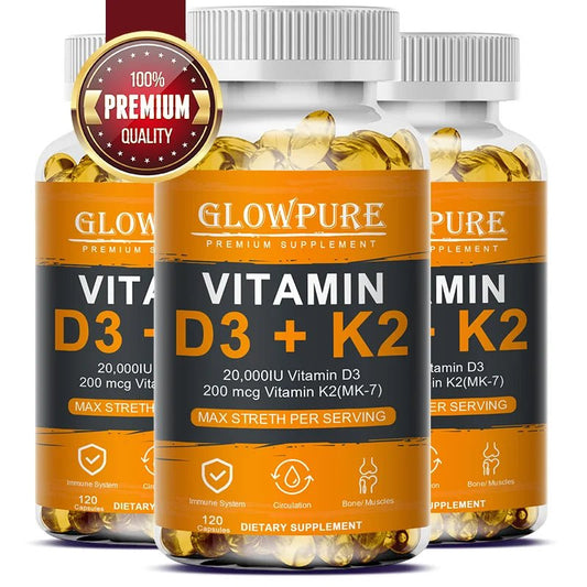 Personal Health Care Vitamin D3 K2 Capsule - 20,000 IU - Promotes Strong Bones, Teeth, Heart, and Cardiovascular Health