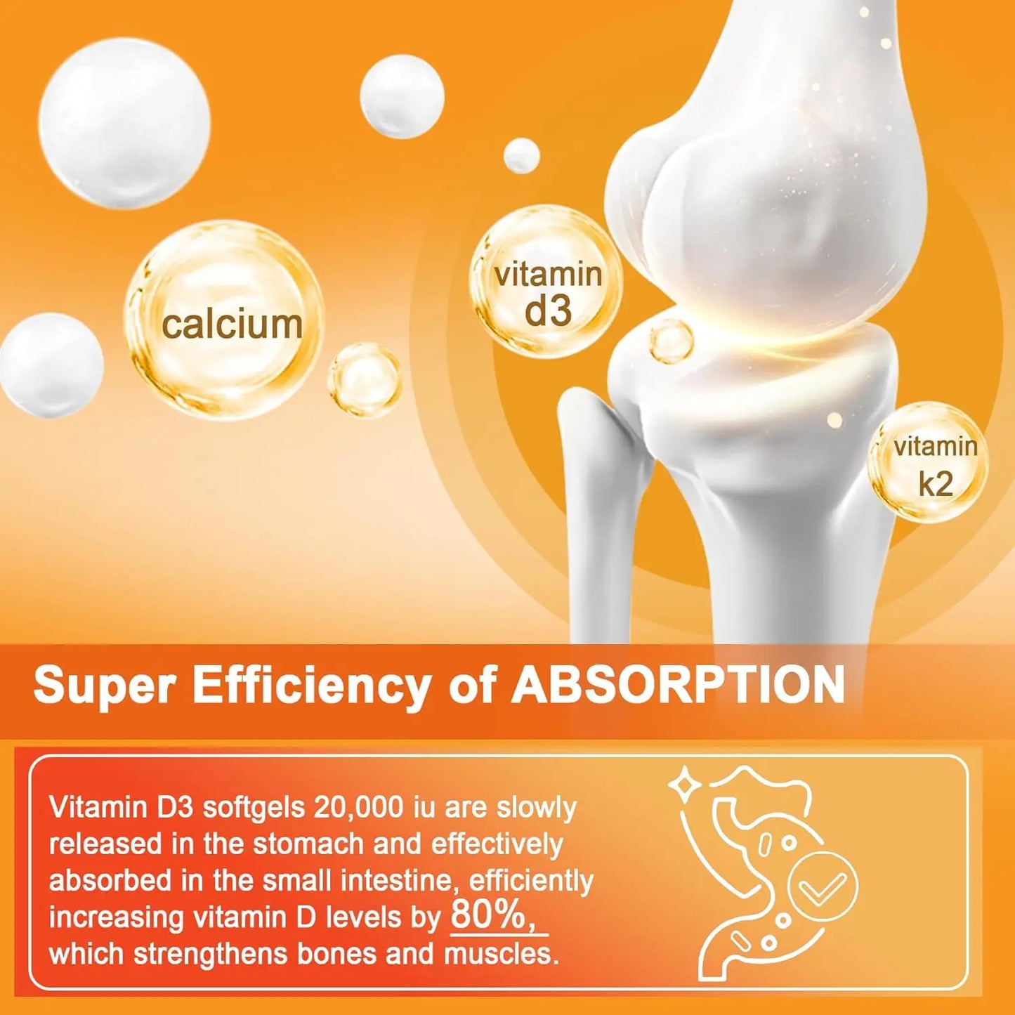 Personal Health Care Vitamin D3 K2 Capsule - 20,000 IU - Promotes Strong Bones, Teeth, Heart, and Cardiovascular Health