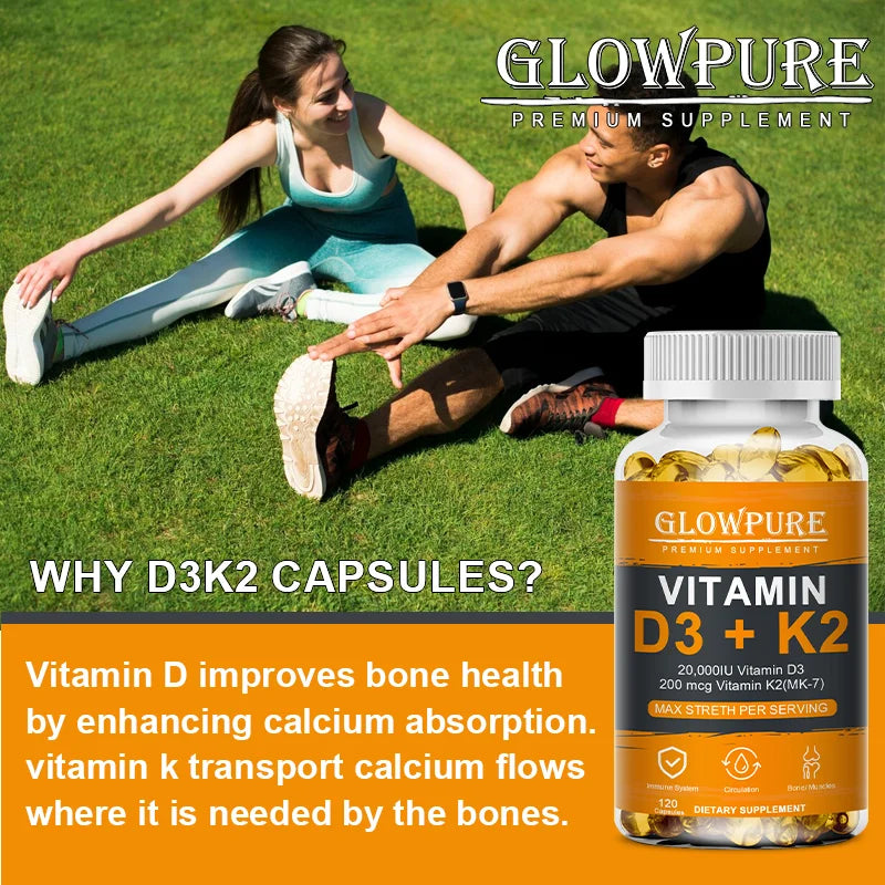 Personal Health Care Vitamin D3 K2 Capsule - 20,000 IU - Promotes Strong Bones, Teeth, Heart, and Cardiovascular Health