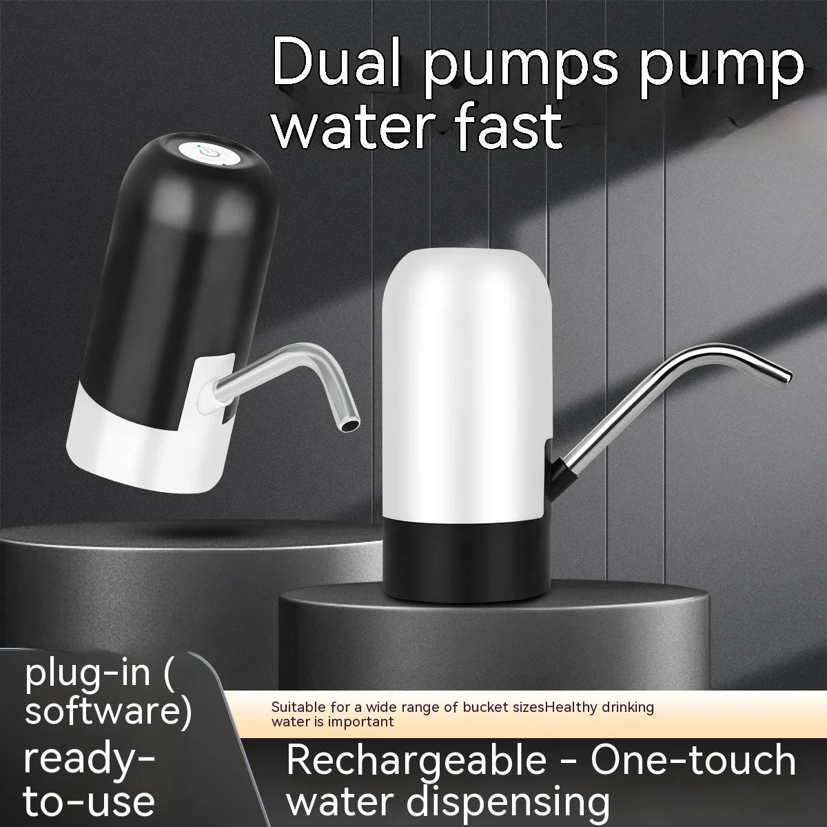 Personal Health Care Water Bottle Dispenser USB Rechargeable, Portable 5 Gallon White and Black shown
