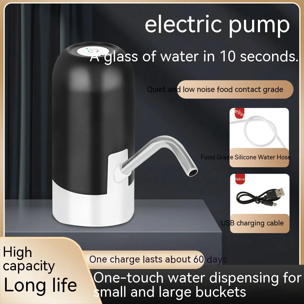 Personal Health Care Water Bottle Dispenser USB Rechargeable, Portable 5 Gallon Balck Colour Equipments
