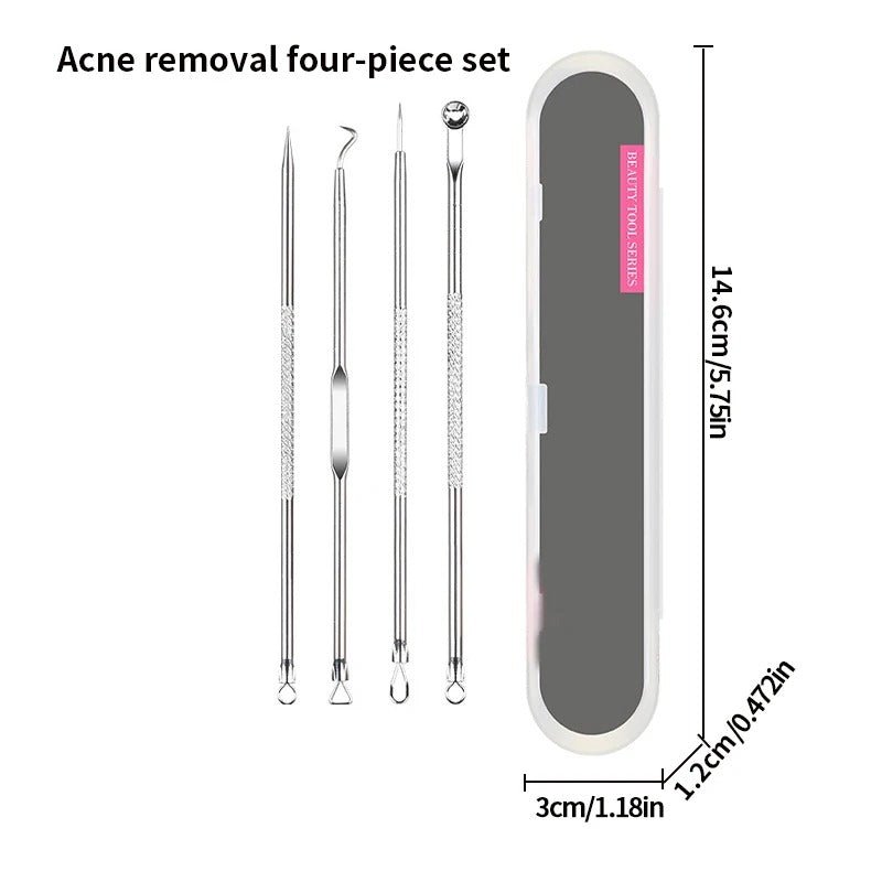 Health care products Acne Blackhead Remover Tools anti-allergic material stainless steel 4 pieces set shown