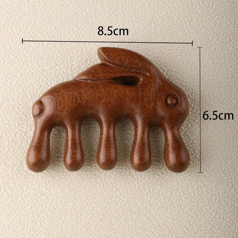 Massage Therapy Natural Wooden Massager Comb Brown Colour with is 5 large wood teeth Rabbit Shape.