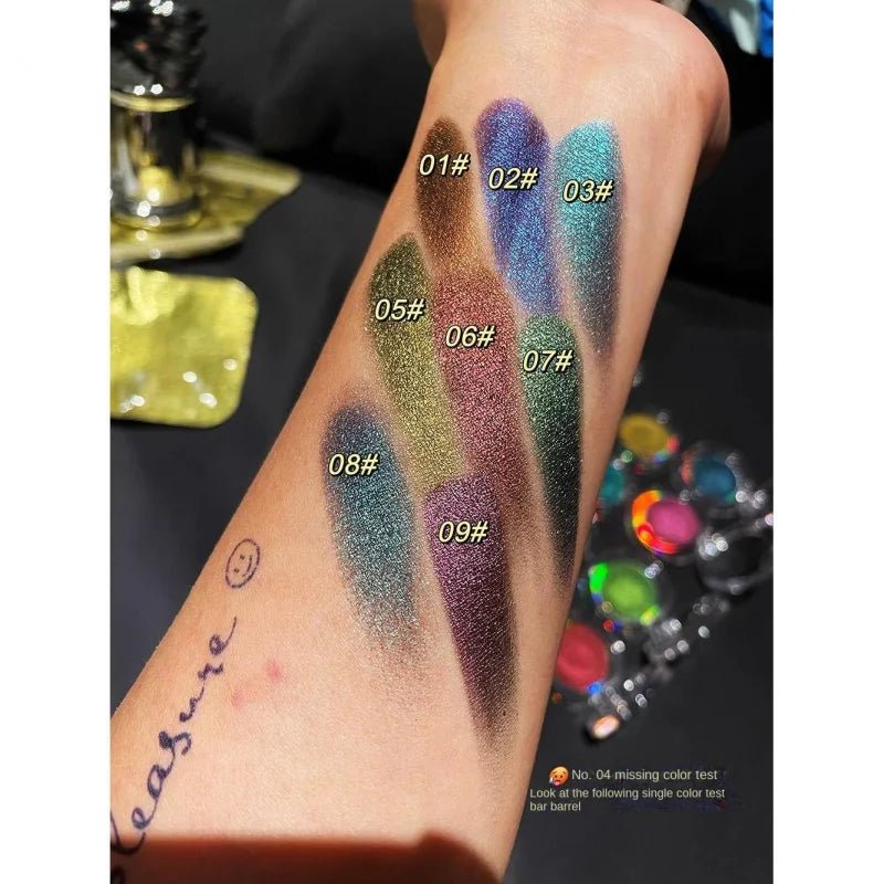 Wellness Bright Monochrome Eye Shadow Colour Picture Colour type 1 to 9 makeup show on a lady arm Closely