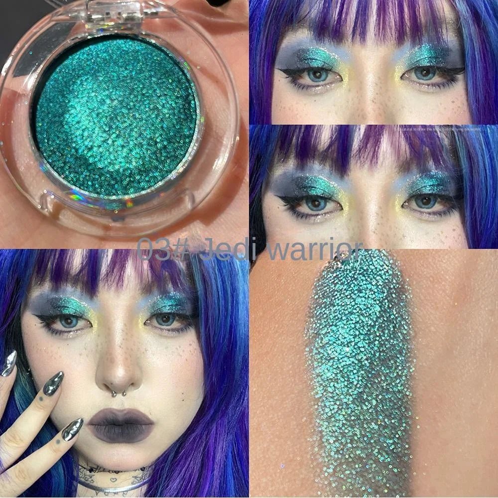 Wellness Bright Monochrome Eye Shadow Colour Picture show Colour type 3 Jedi Warrior Green Fluorescent makeup on the lady eyelid 