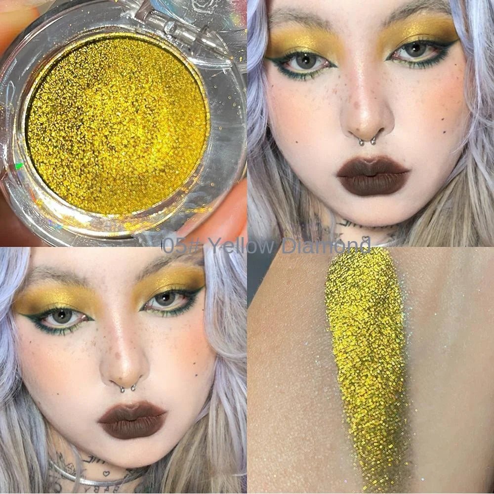 Wellness Bright Monochrome Eye Shadow Colour Picture show Colour type 5 Yellow Diamond Fluorescent makeup on the lady eyelid