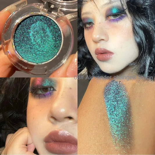 Wellness Bright Monochrome Eye Shadow Colour Picture show Colour type 8 Alexander Changed Stone (Dark Green) Fluorescent makeup on the lady eyelid