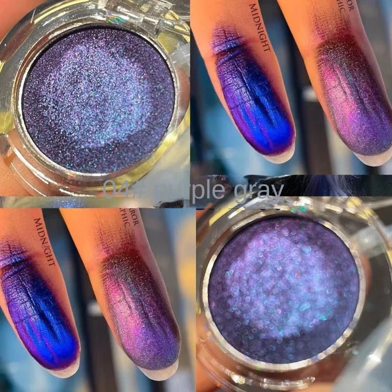 Wellness Bright Monochrome Eye Shadow Colour Picture show Purple-Gray and blue colour makeup on fingers