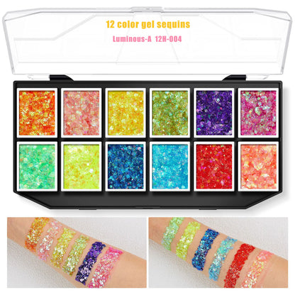 Wellness Chunky Glitter Eyeshadow Palette 12 colour offers Luminous set