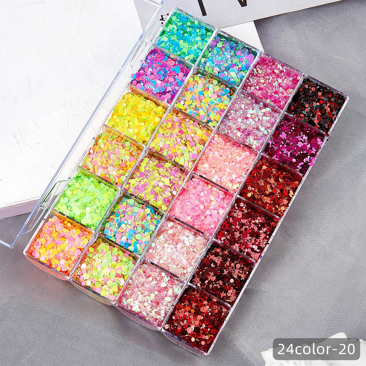 Wellness Chunky Glitter Eyeshadow Palette 24 luminous red-pink colour set offers 