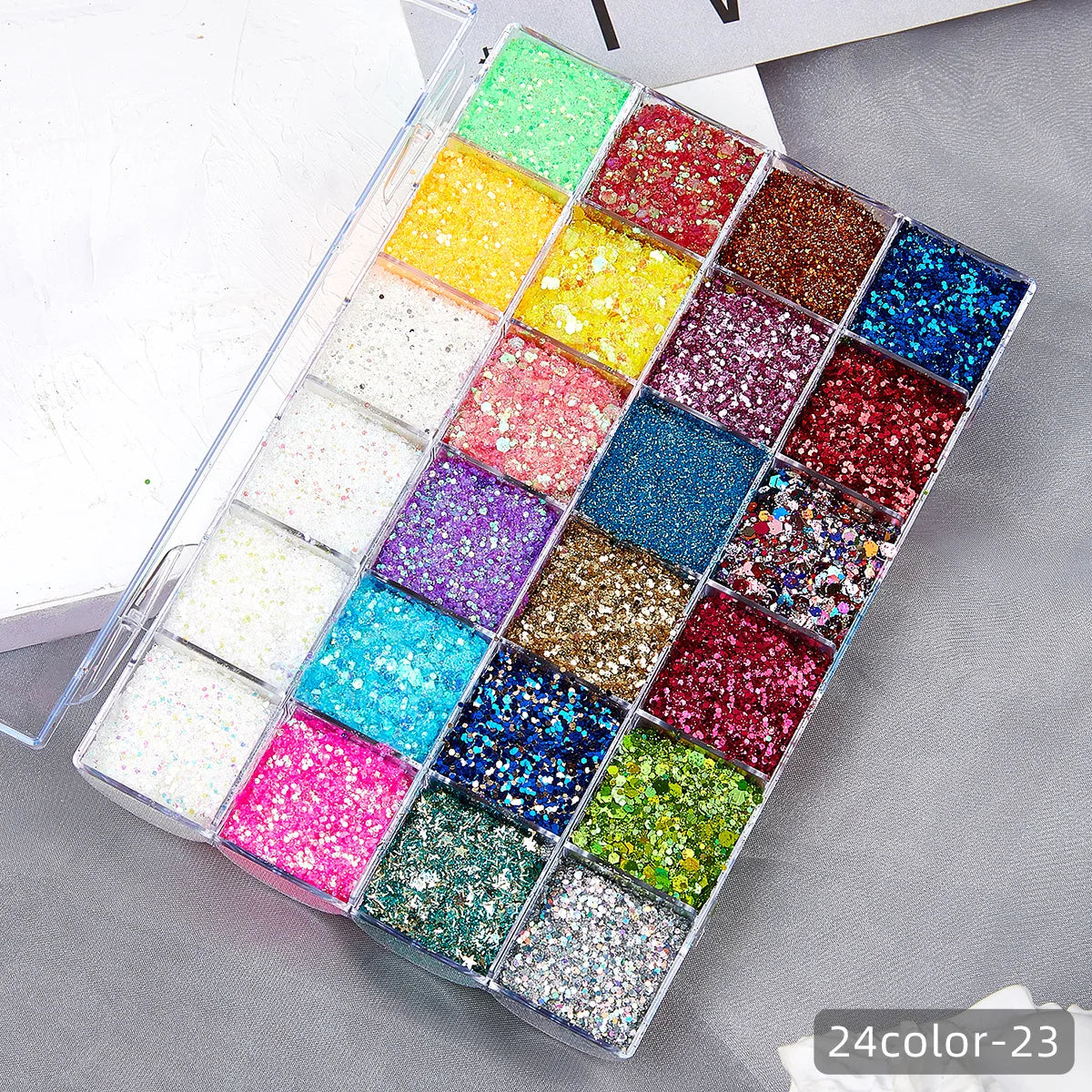 Wellness Chunky Glitter Eyeshadow Palette 24 luminous white-gold colour set offers 