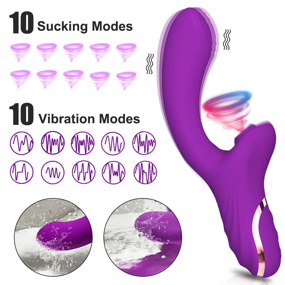 Wellness Clitoral Vibrator picture show the 10 sucking modes and 10 vibration modes