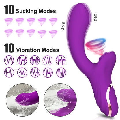 Wellness Clitoral Vibrator picture show the 10 sucking modes and 10 vibration modes