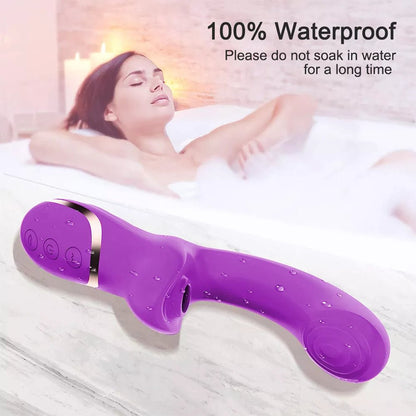 Wellness Clitoral Vibrator picture show the Purple colour vibrator, NO storage box offers, 100 % Waterproof A woman using the vibrator when bathing
