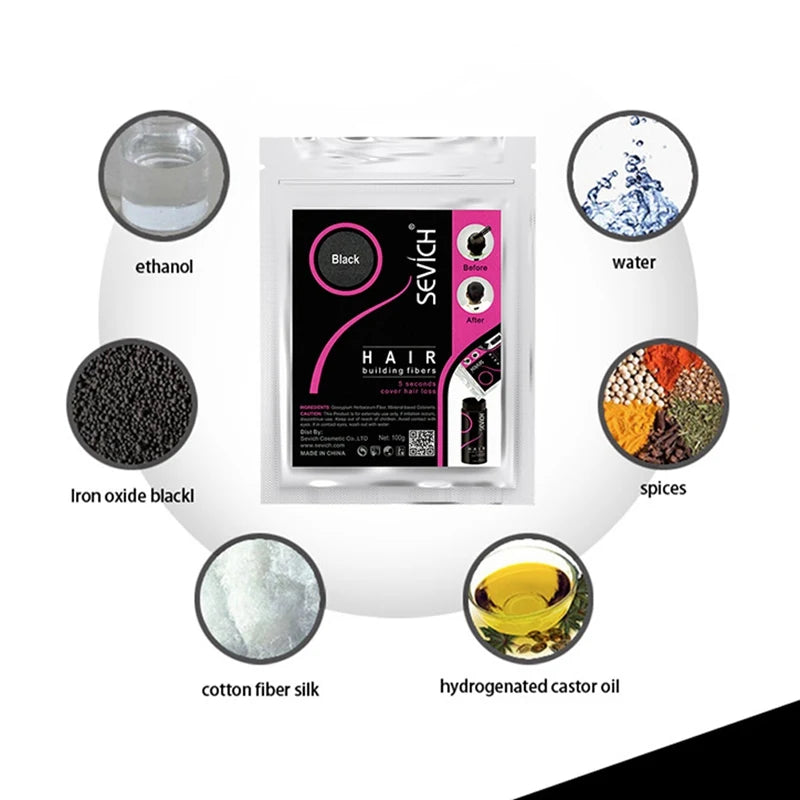 Wellness Hair Fibres Colours Keratin Hair Building Powder Ingredients (iron oxide black, ethanol, water, spices, hydrogenated castor oil) 