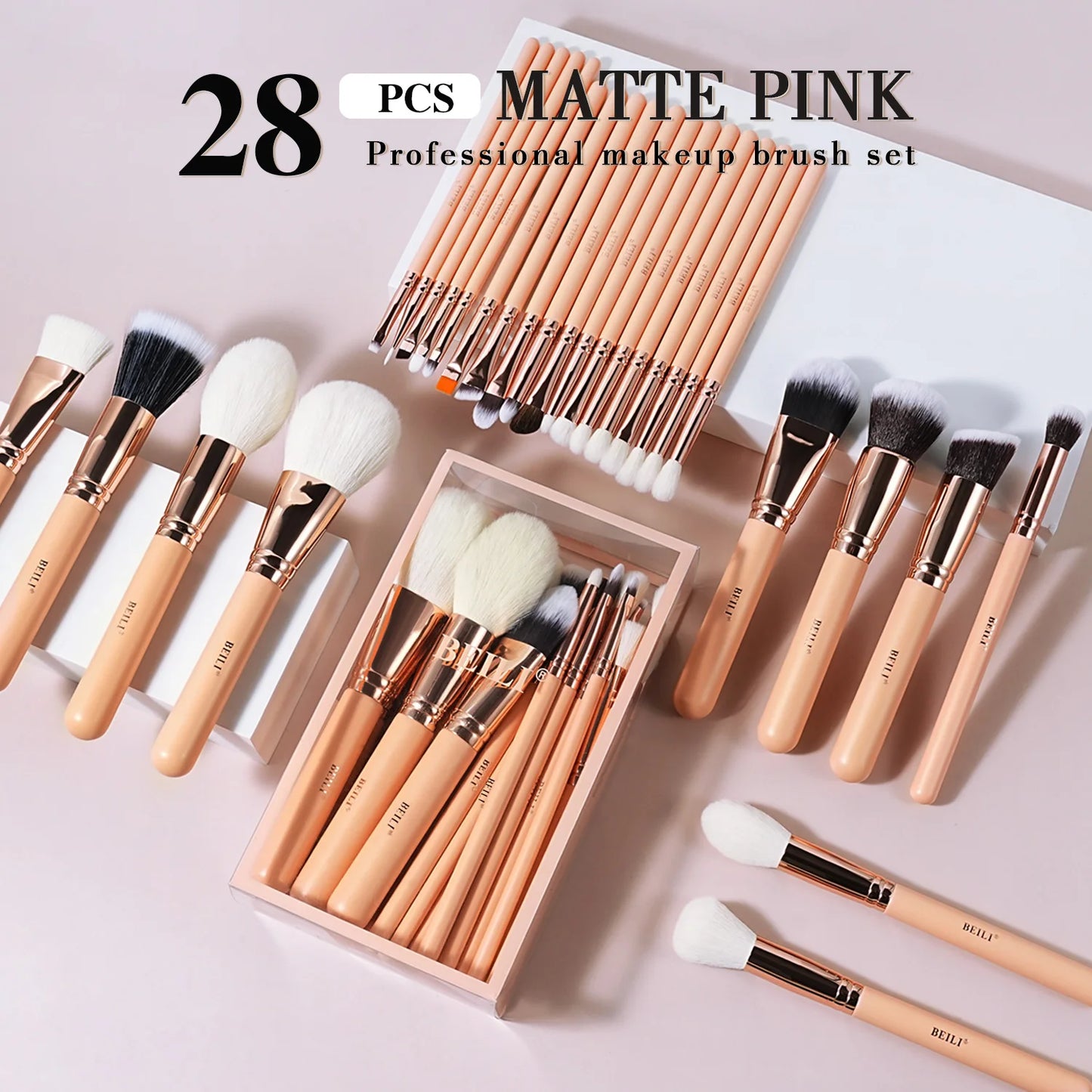 Wellness Pink Makeup Brushes 28 Pieces offers Shown in a staggered pattern