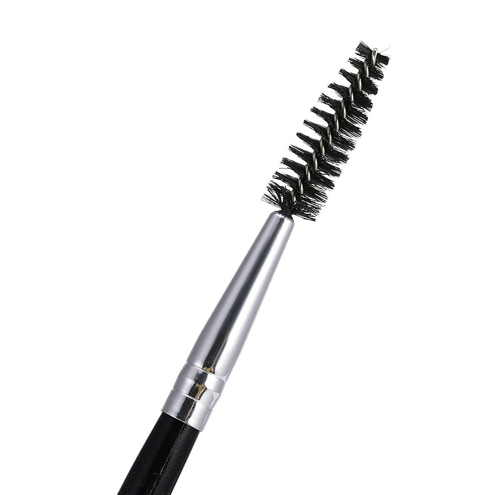 Wellness Professional Double-Ended Eyebrow Brush Picture of one eyebrow brush end with spiralling hard hairs