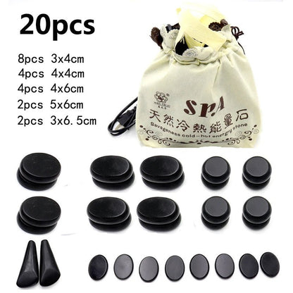 Massage Therapy Basalt Massager Black Stones Set (20 Pieces/Set) with Heater