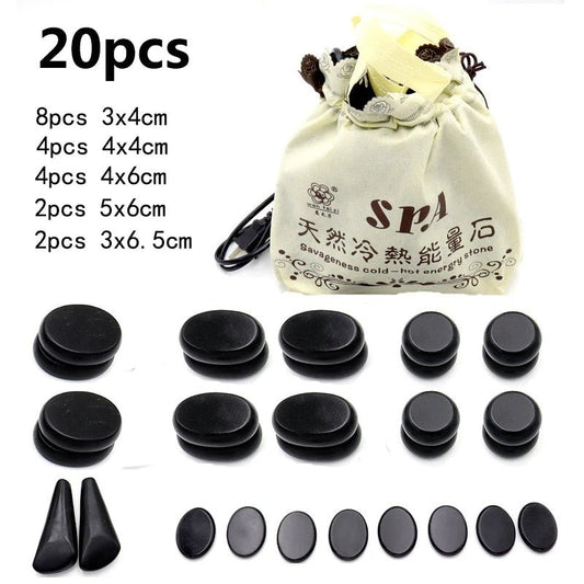 Massage Therapy Basalt Massager Black Stones Set (20 Pieces/Set) with Heater