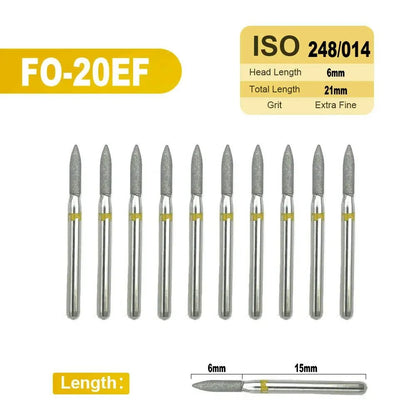 Dentistry Supplies & Equipment 
10 pieces Flame Dental Diamond Burs FO-20EF offers, Head Length 6 mm,  Grit : Extra Fine