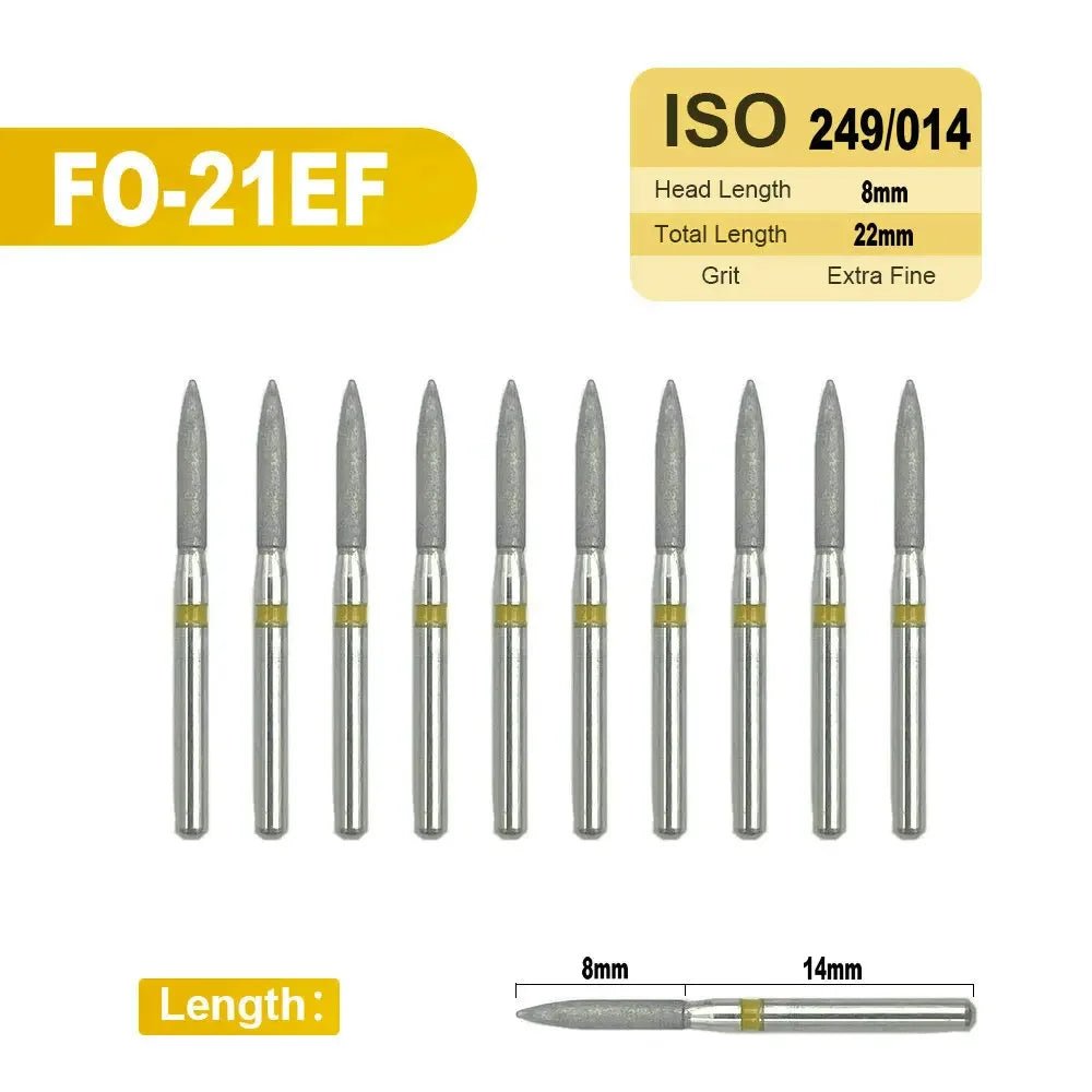Dentistry Supplies & Equipment 
10 pieces Flame Dental Diamond Burs FO-21EF offers, Head Length 8 mm,  Grit : Extra Fine