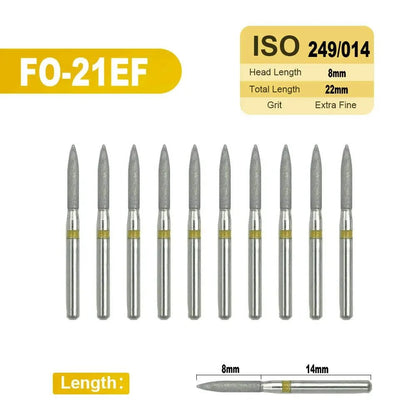 Dentistry Supplies & Equipment 
10 pieces Flame Dental Diamond Burs FO-21EF offers, Head Length 8 mm,  Grit : Extra Fine