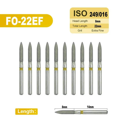 Dentistry Supplies & Equipment 
10 pieces Flame Dental Diamond Burs FO-22EF offers, Head Length 8 mm,  Grit : Extra Fine
