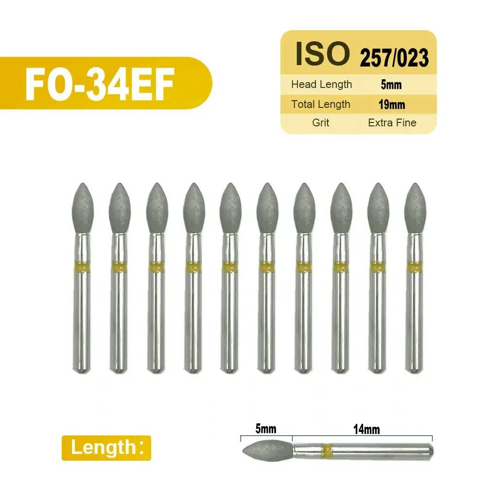 Dentistry Supplies & Equipment 
10 pieces Flame Dental Diamond Burs FO-34EF offers, Head Length 5 mm,  Grit : Extra Fine