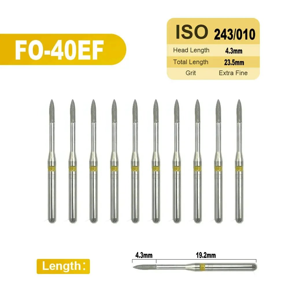 Dentistry Supplies & Equipment 
10 pieces Flame Dental Diamond Burs FO-40EF offers, Head Length 4,3 mm,  Grit : Extra Fine