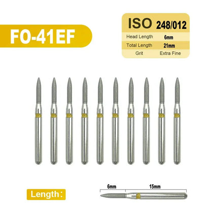 Dentistry Supplies & Equipment 
10 pieces Flame Dental Diamond Burs FO-41EF offers, Head Length 6 mm,  Grit : Extra Fine