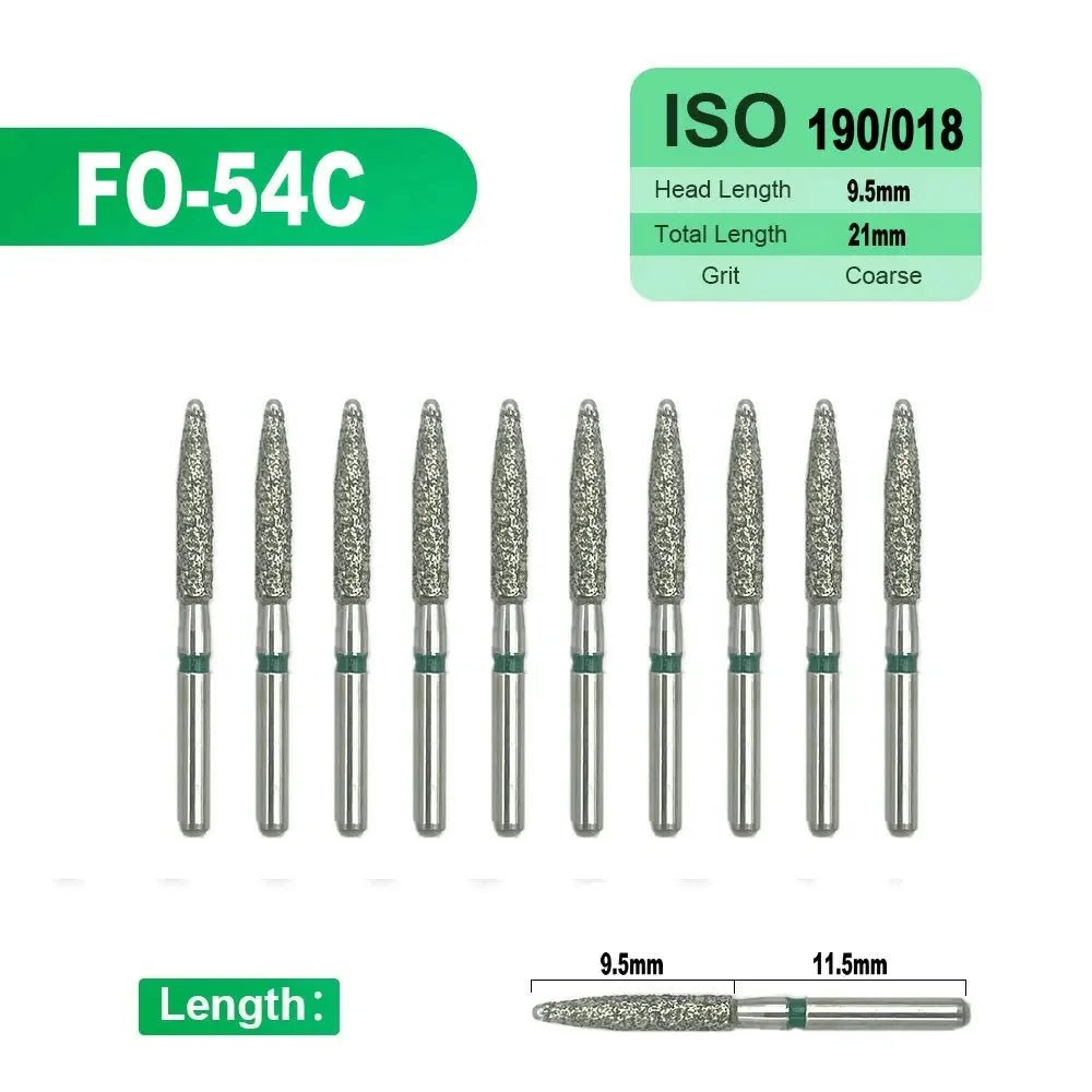 Dentistry Supplies & Equipment 
10 pieces Flame Dental Diamond Burs FO-54C offers, Head Length 9,5 mm,  Grit : Coarse